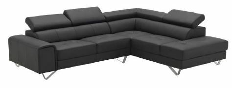 Majorca 2 Seater Leather Sofa With Right Corner Chaise -  Black Leather