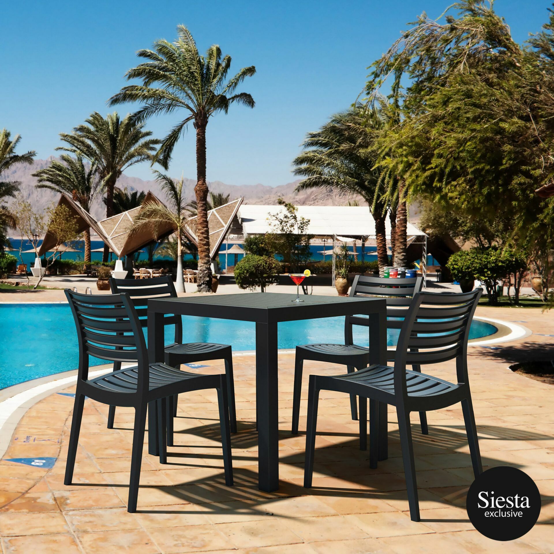 Ares 5 Piece Outdoor Table Setting - Black