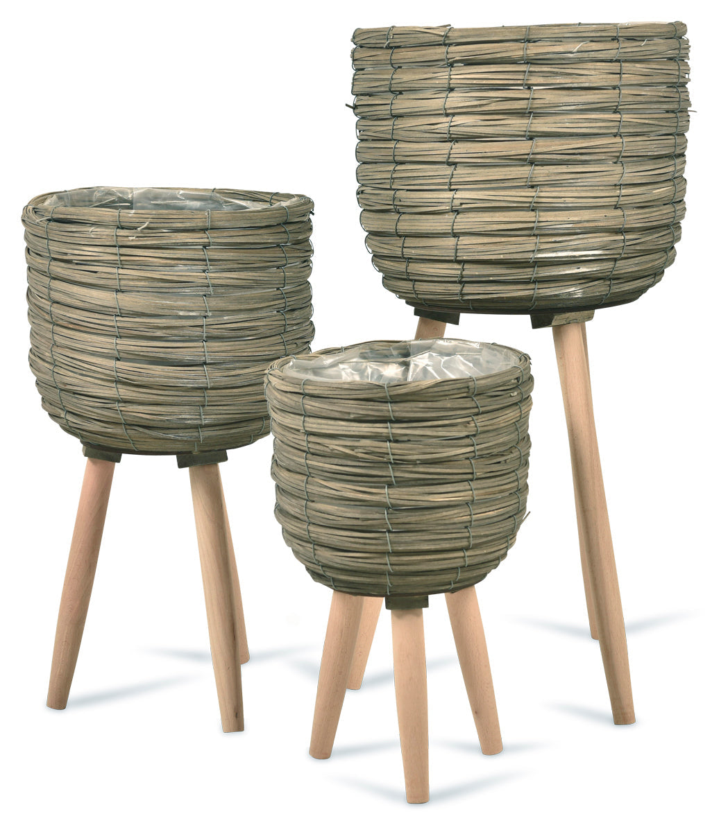 Woven Planters on Legs - White Wash (Set of 3)