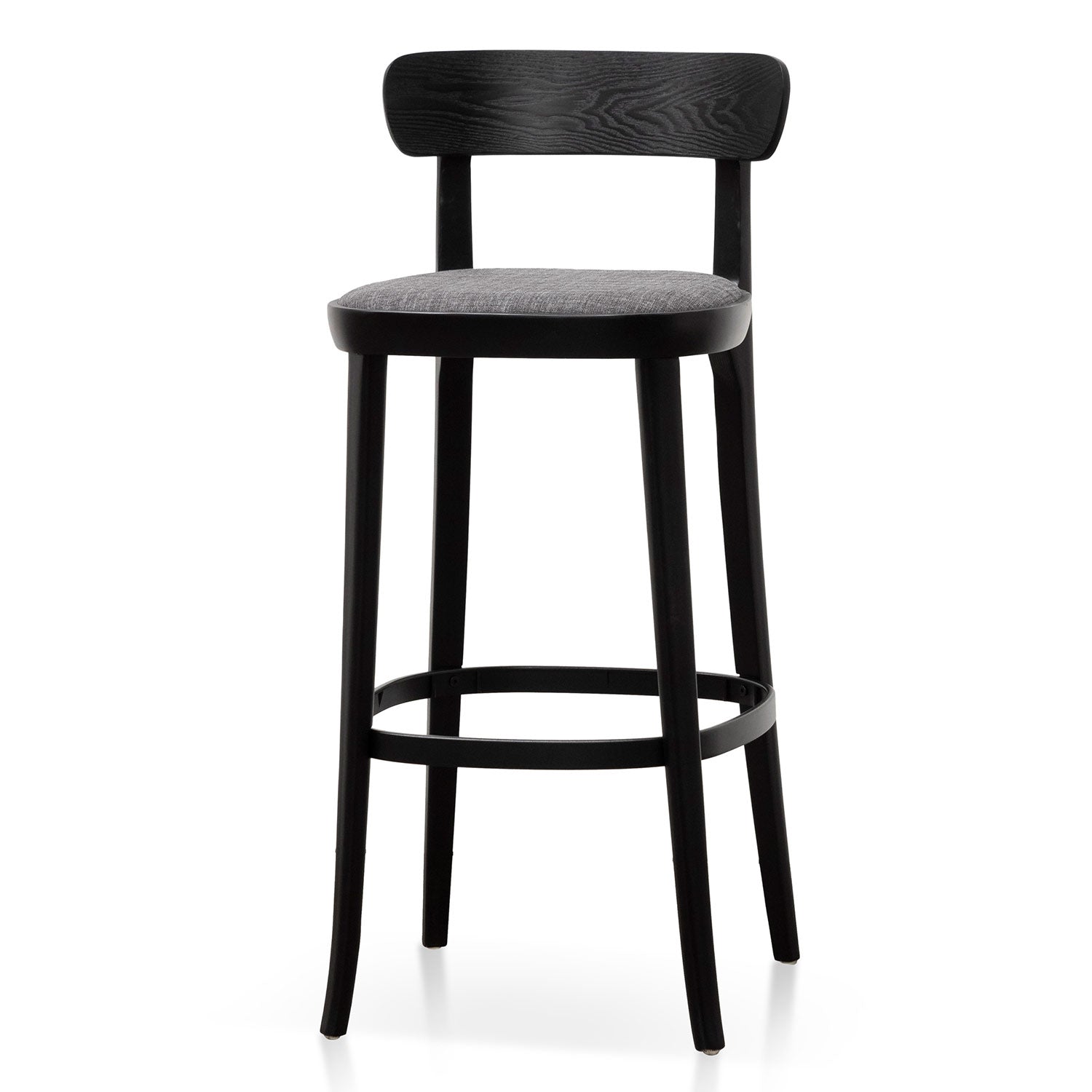 Josue 65cm Fabric Bar Stool - Black with Pepper Grey Seat (Set of 2)
