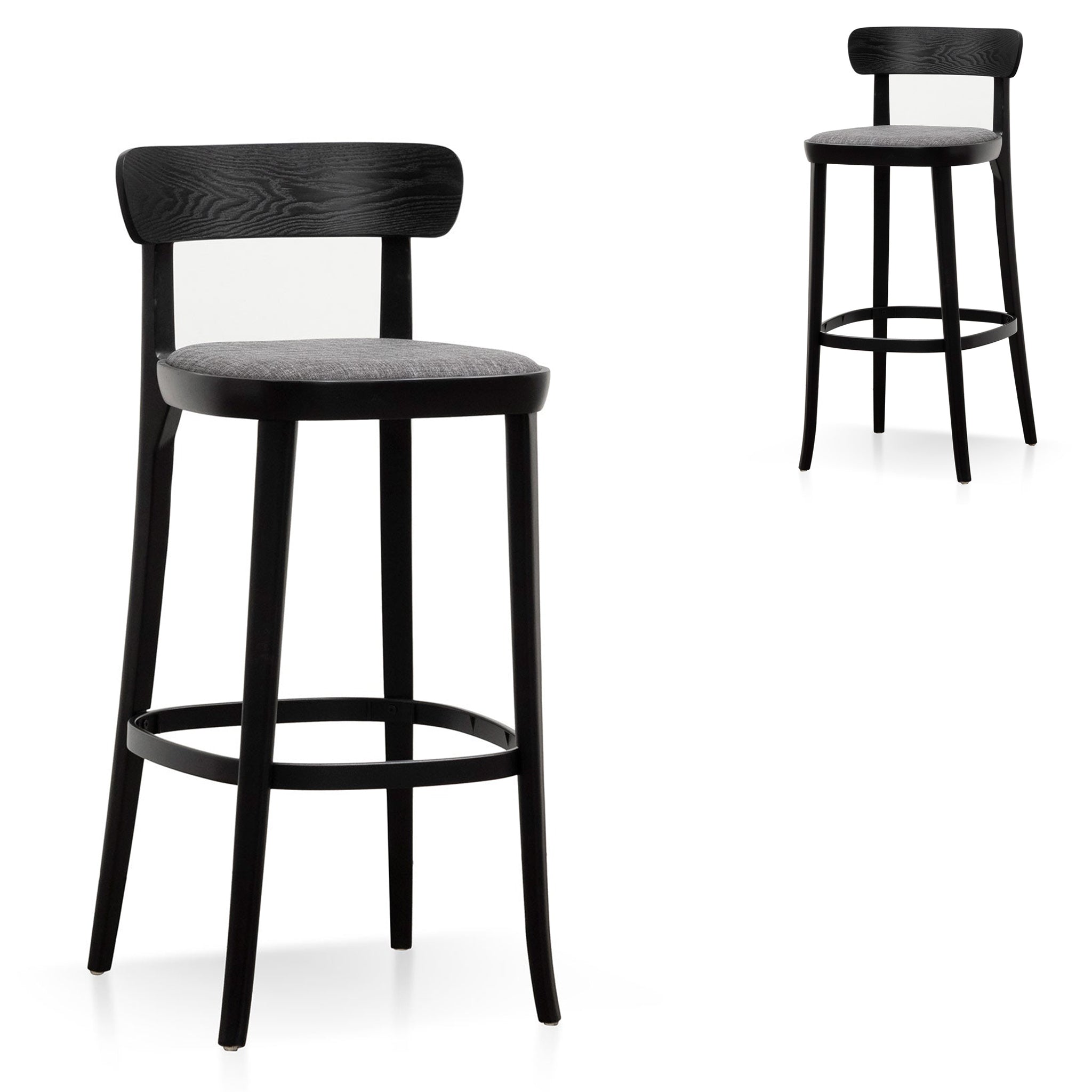 Josue 65cm Fabric Bar Stool - Black with Pepper Grey Seat (Set of 2)