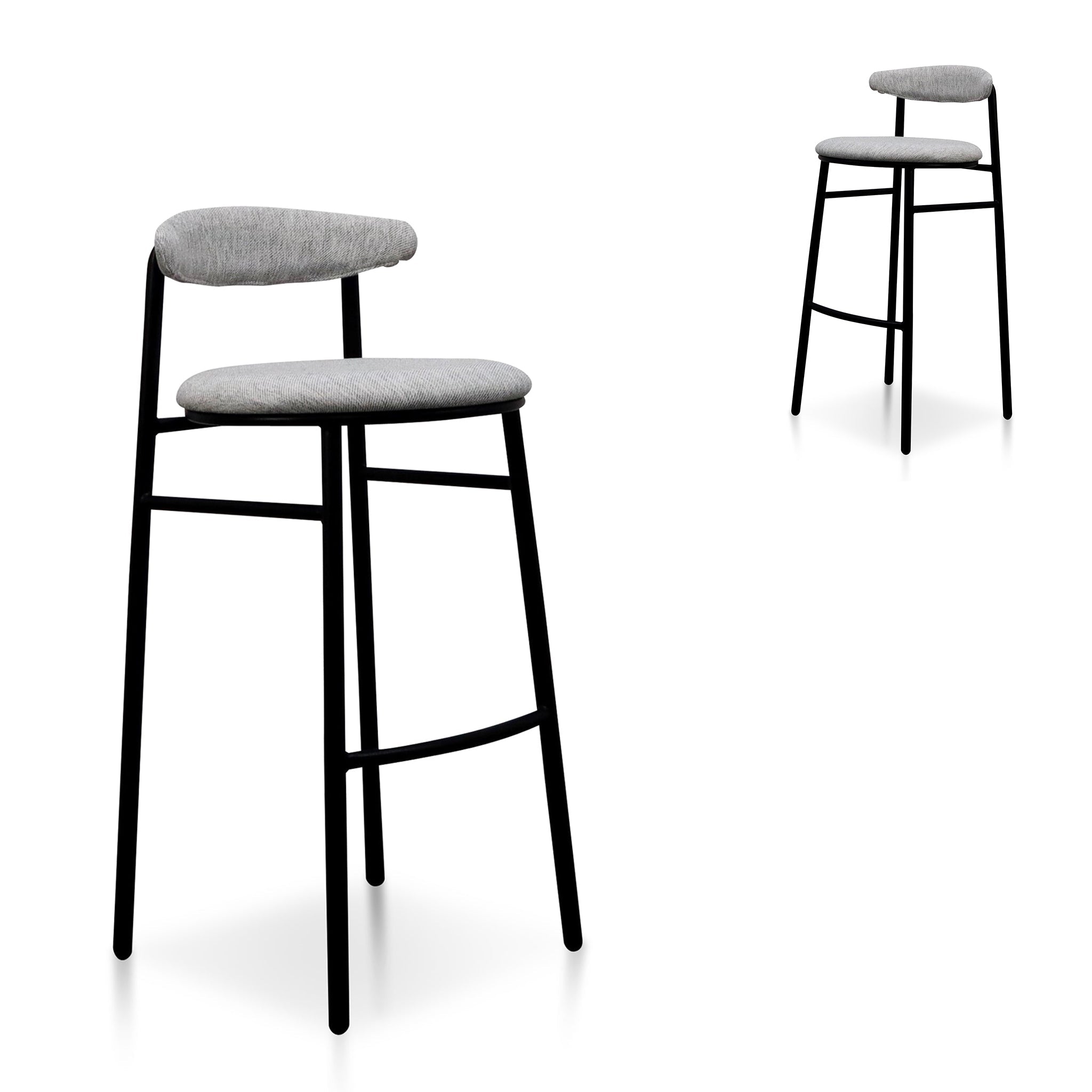 Oneal 65cm Fabric Bar Stool - Silver Grey and Black Legs (Set of 2)