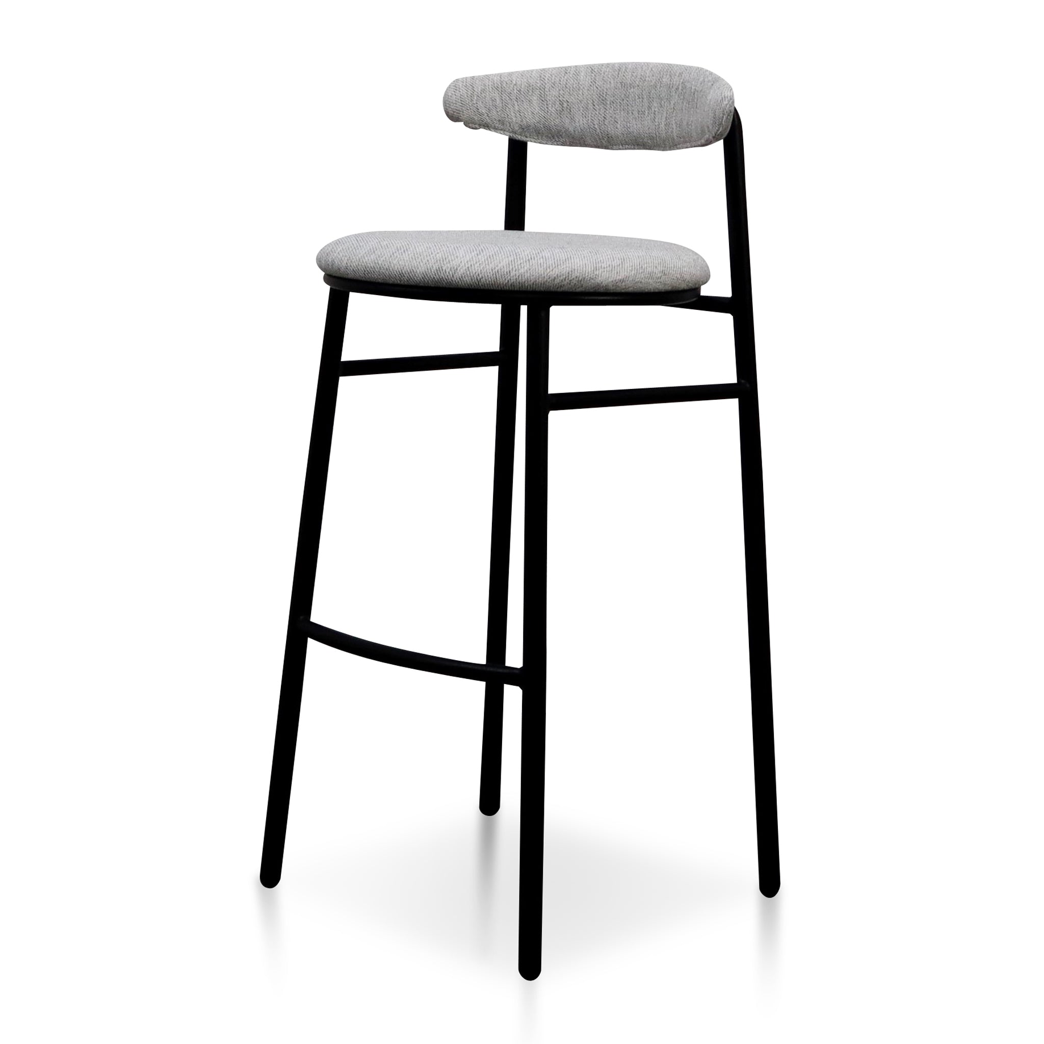Oneal 65cm Fabric Bar Stool - Silver Grey and Black Legs (Set of 2)
