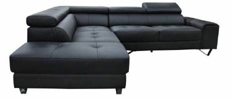 Majorca 2 Seater Leather Sofa With Left Corner Chaise -  Black Leather