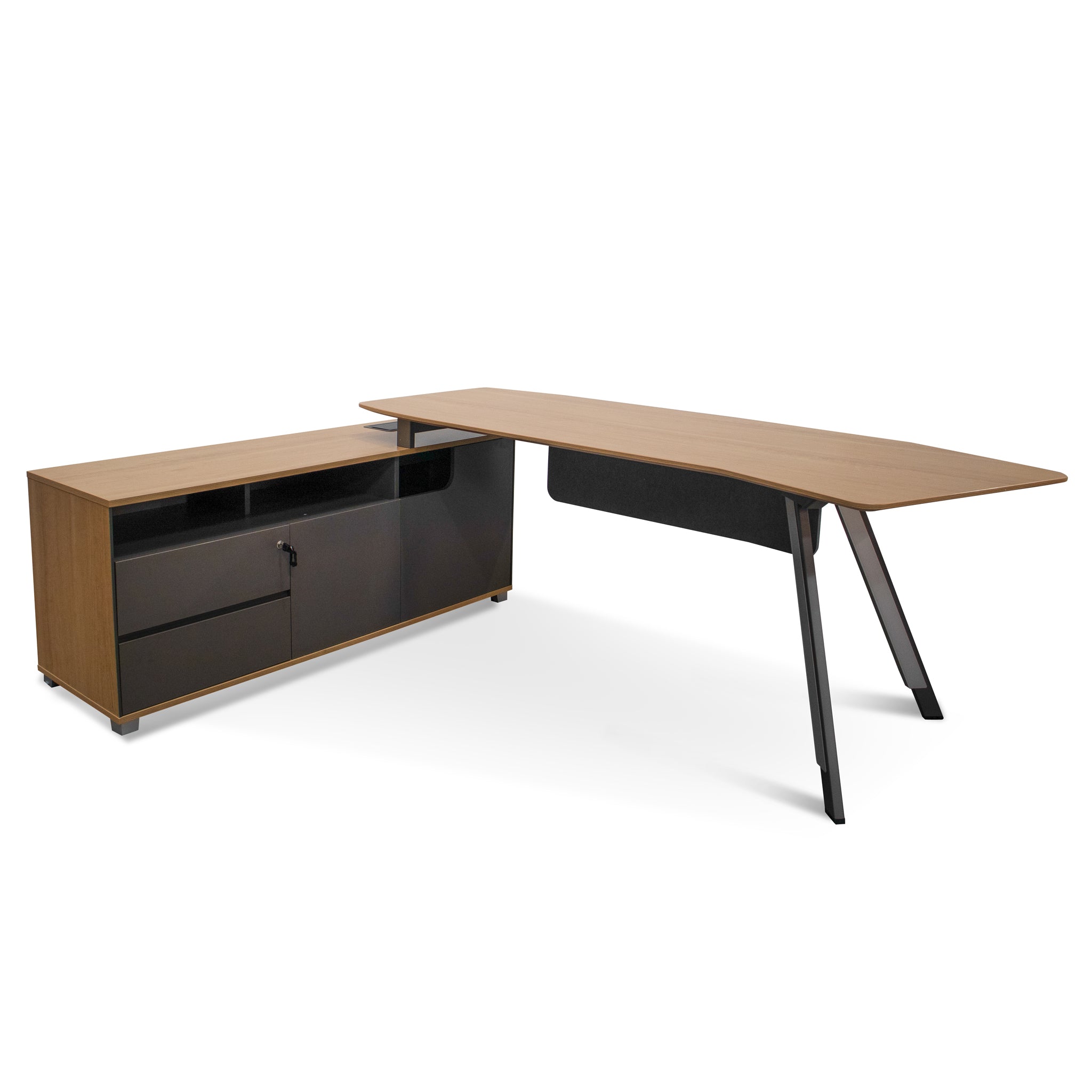 Hubert 2.2m Left Return Grey Office Desk - Natural Top