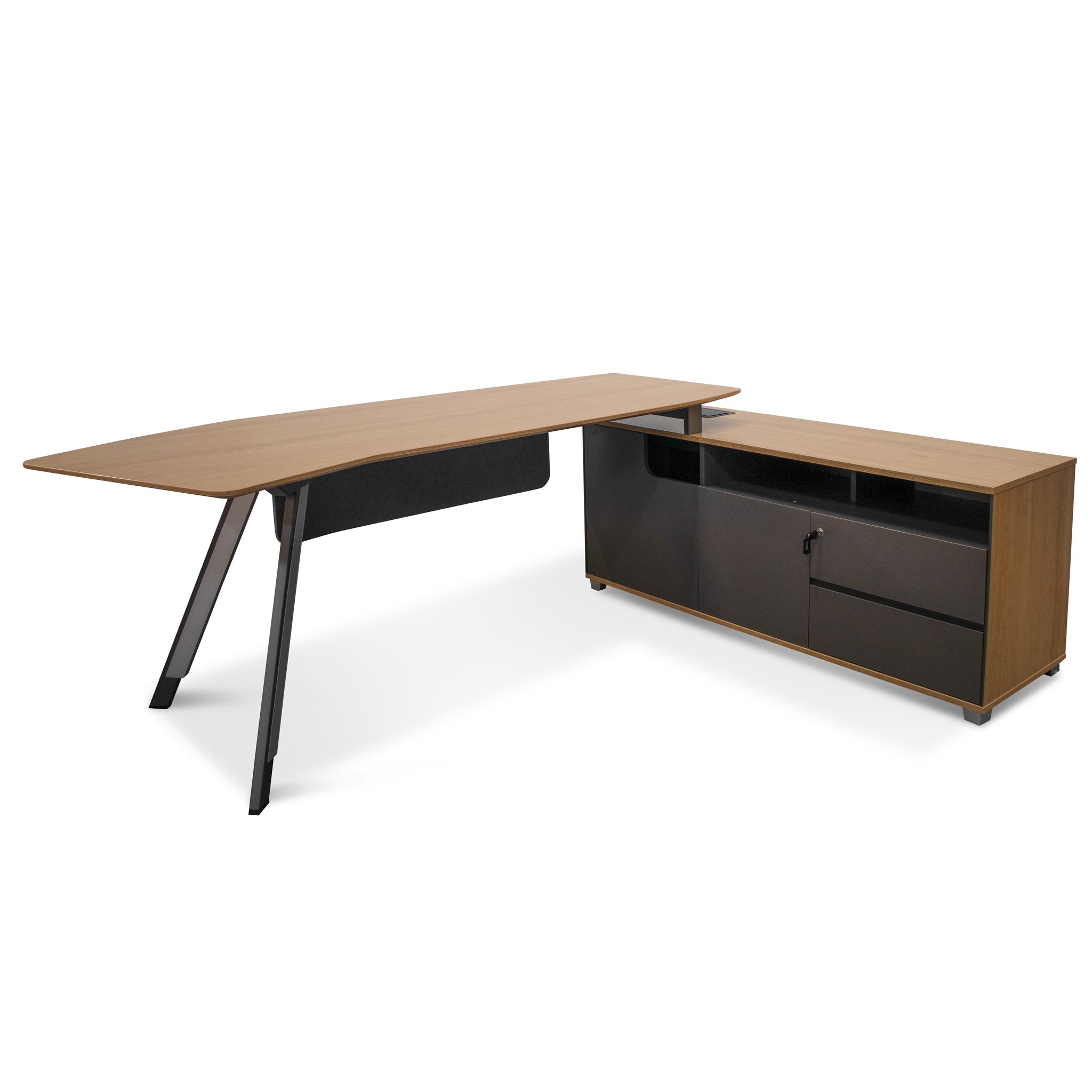 Hubert 2.2m Right Return Grey Office Desk - Natural Top