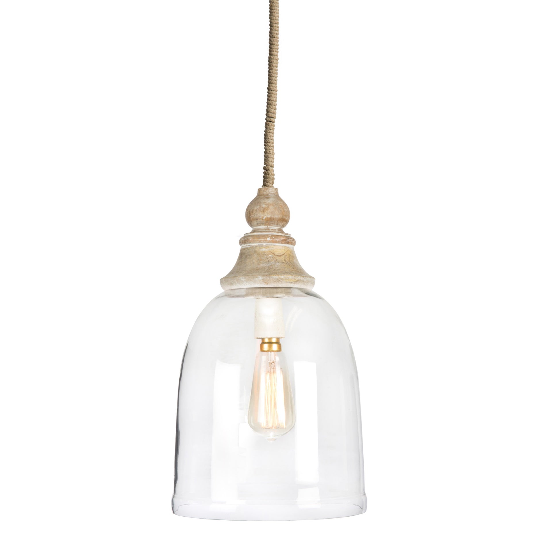Haven Bell Wood And Glass Pendant Antique Light