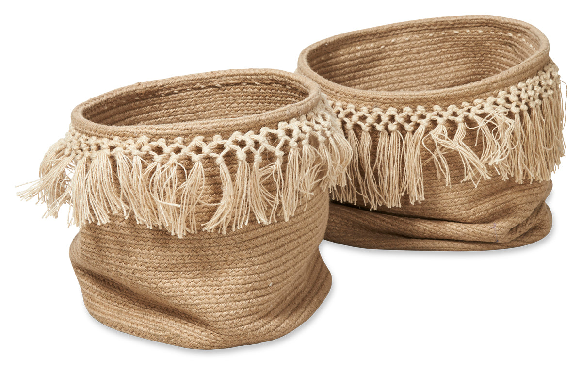 Braided Jute Baskets with Fringes - Natural (Set of 2)