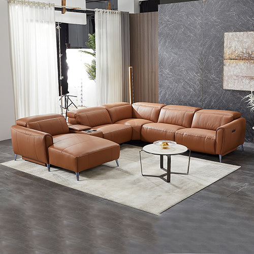 Lainey Leather Sofa with Right Chaise - Brown