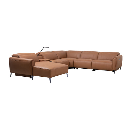 Lainey Leather Sofa with Right Chaise - Brown