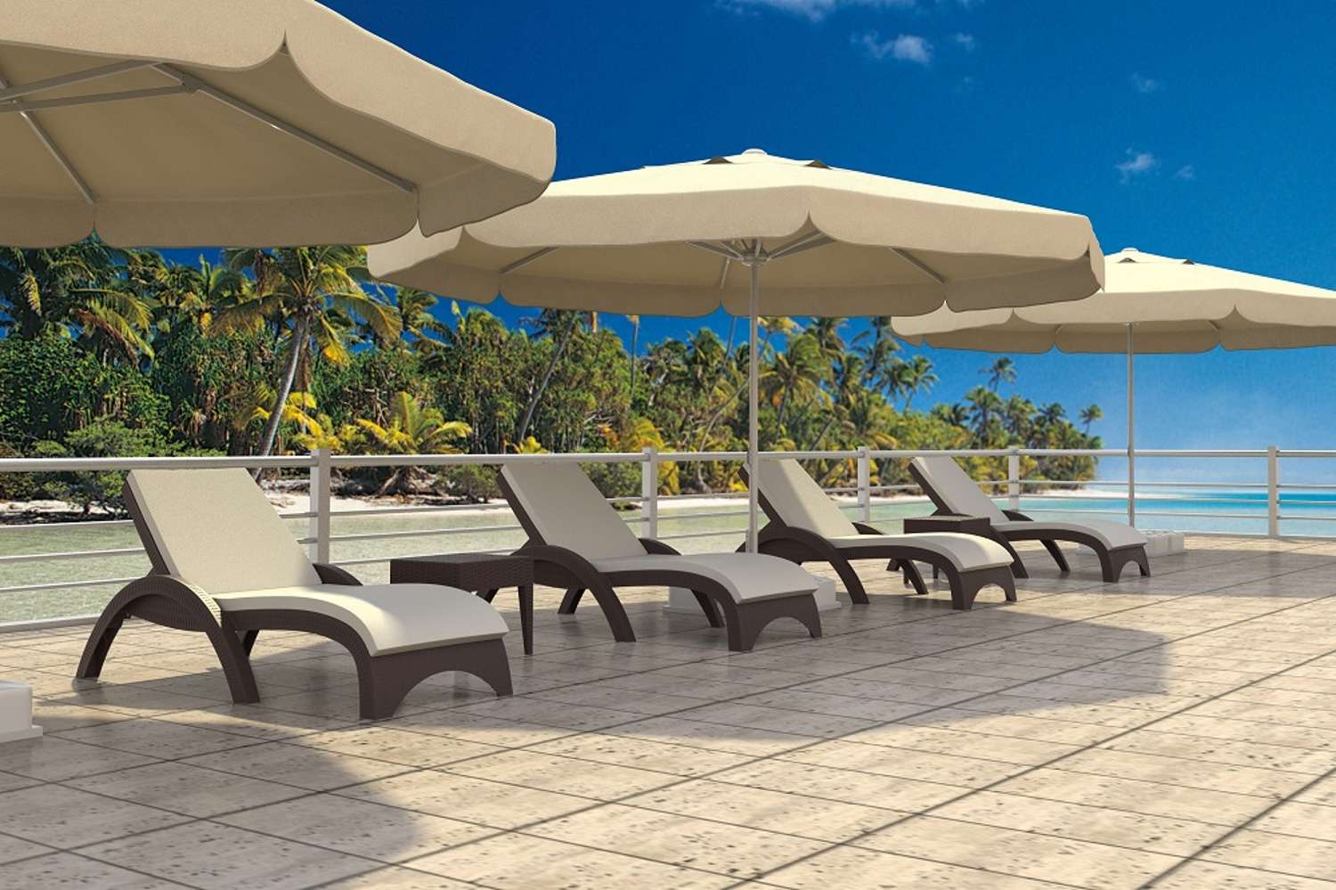 Fiji Sunlounger/Tequila Side Table 6 Pc Package - With Beige Cushion - Chocolate