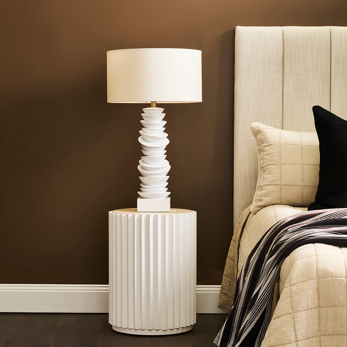 Mendoza Table Lamp - White with White Shade
