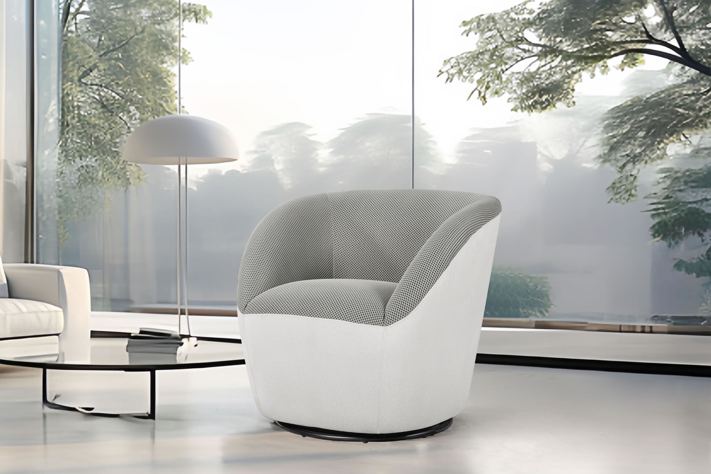 Vortex Swivel Chair - Grey Textured Fabric Upholstery