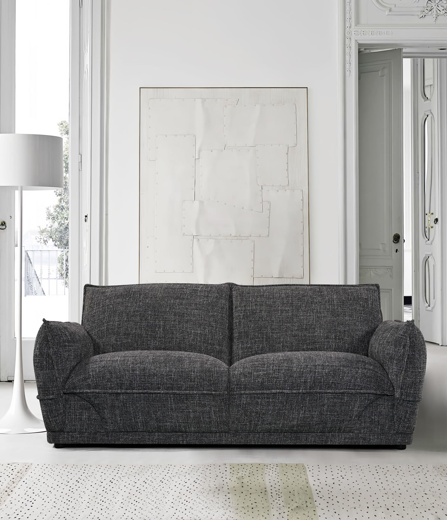 Modo 1975 2 Seater Sofa Upholstered - Black and Grey Melange Fabric