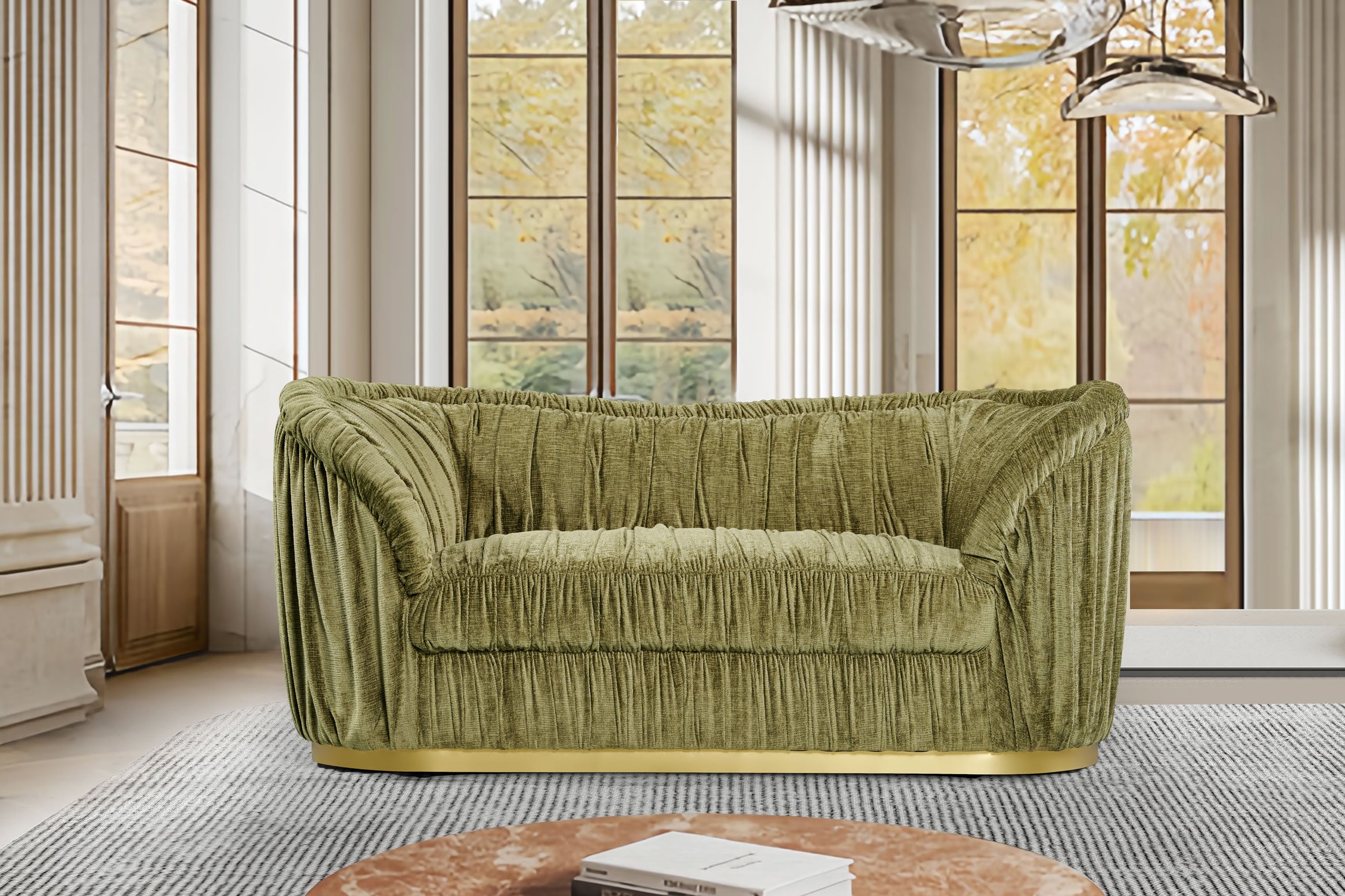 Velmore 2 Seater Sofa - Sage Chenille Upholstery Gold base