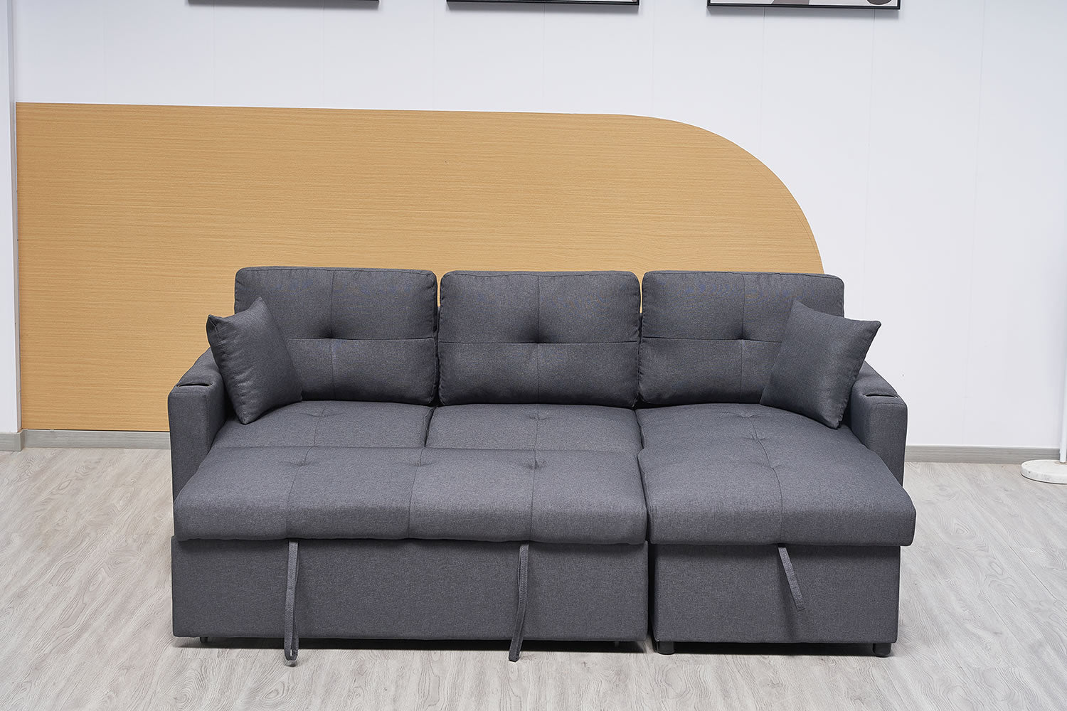 Ellie Sofa Bed with Storage Chaise - Charcoal Polyester Fabric