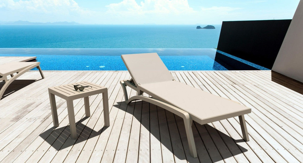 3 Piece Package Slim Sun Lounger and Ocean Side Table - Taupe