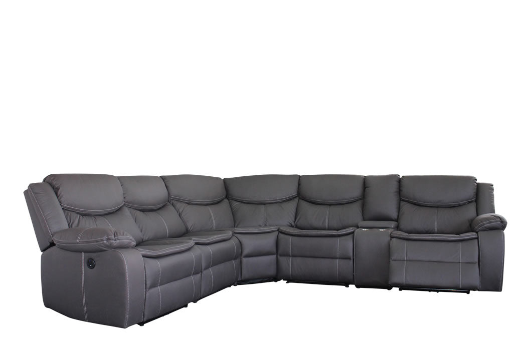 Otto 6 Piece Corner Recliner Suite Power Motion - Charcoal Technology Fabric