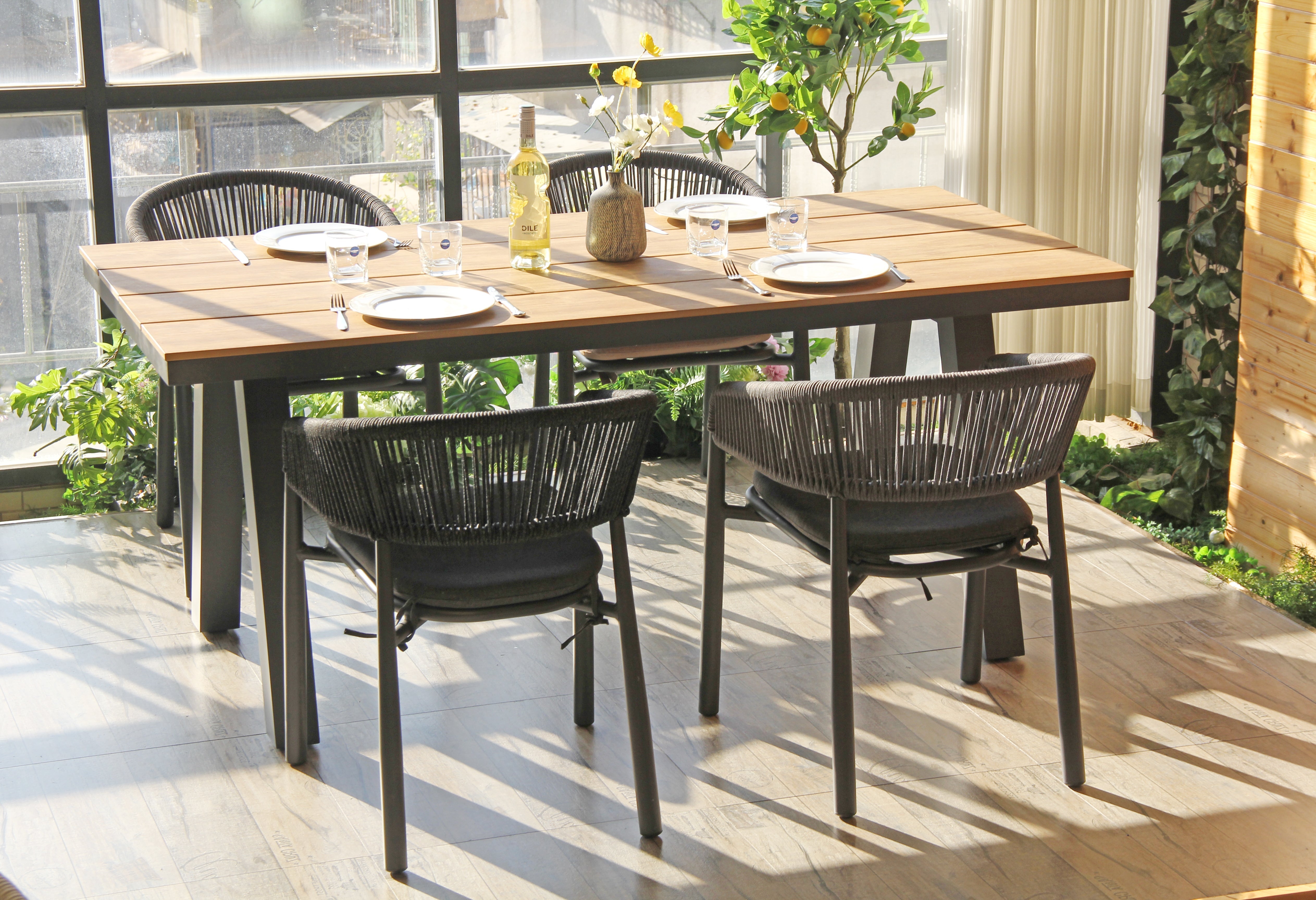 Vanesa 1.8m Charcoal Outdoor Dining Table - Natural