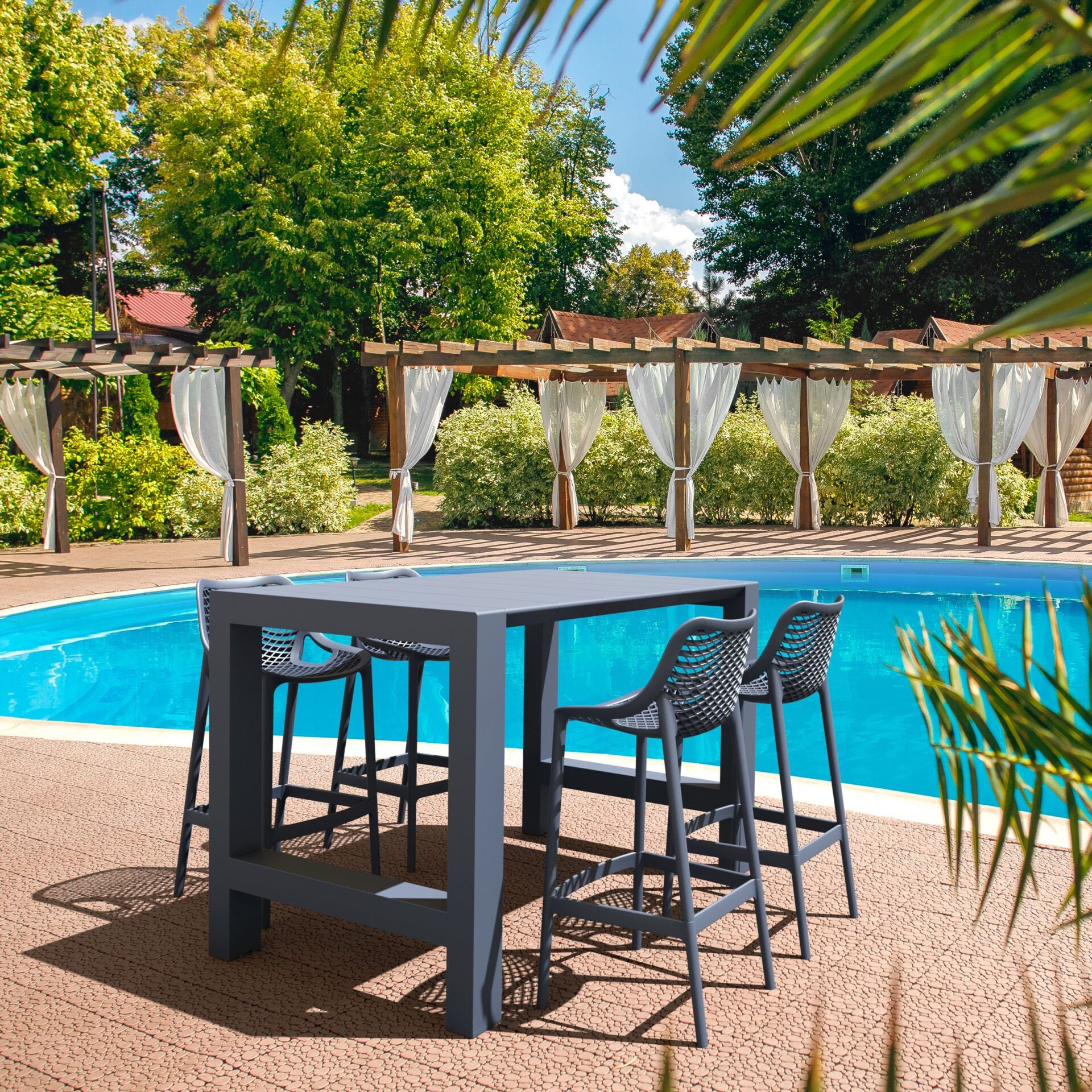 Siesta 5 Piece Outdoor Bar Table Setting with Air Bar Stools Package