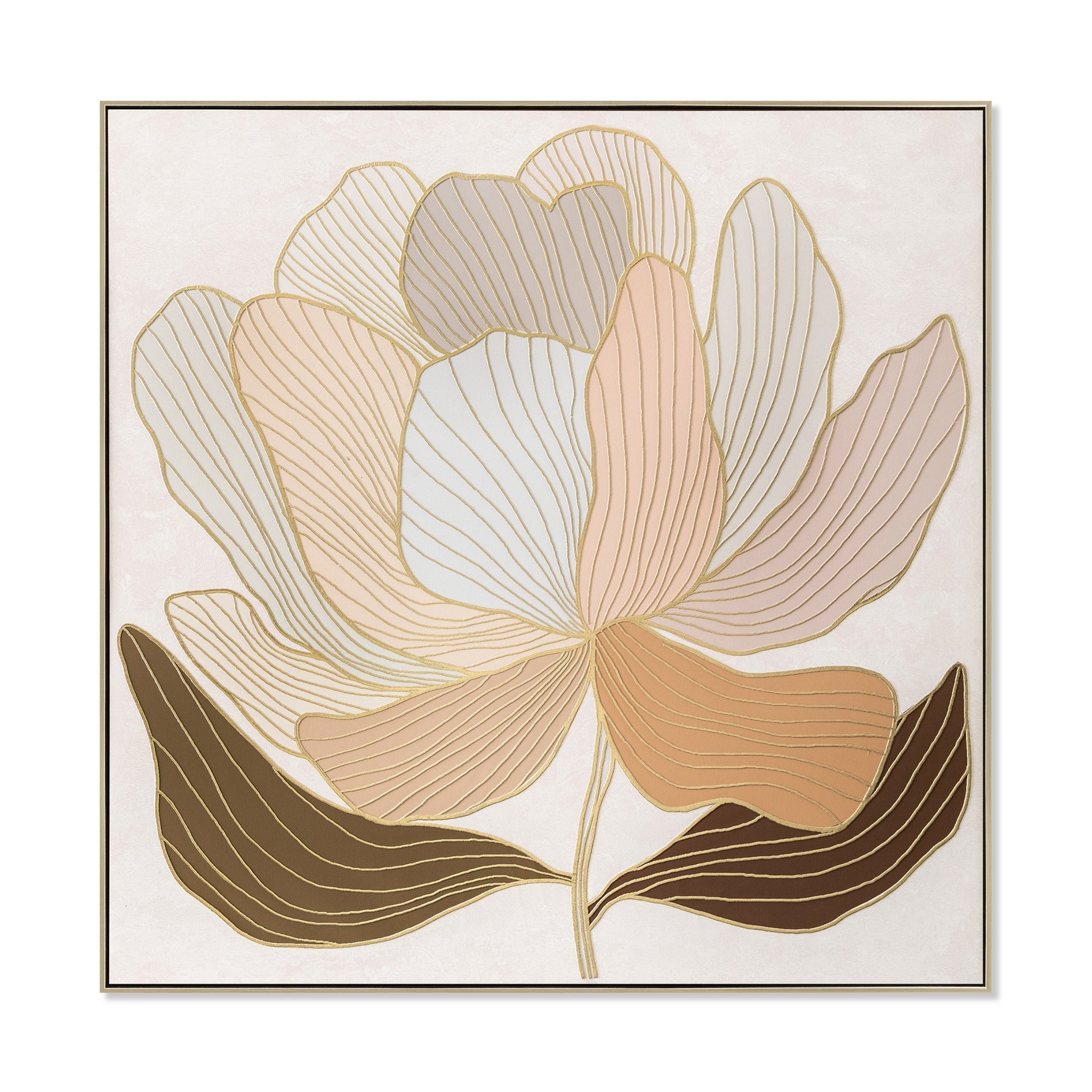 Golden Petal Reverie Style B 80 x 80cm Framed Canvas - Natural