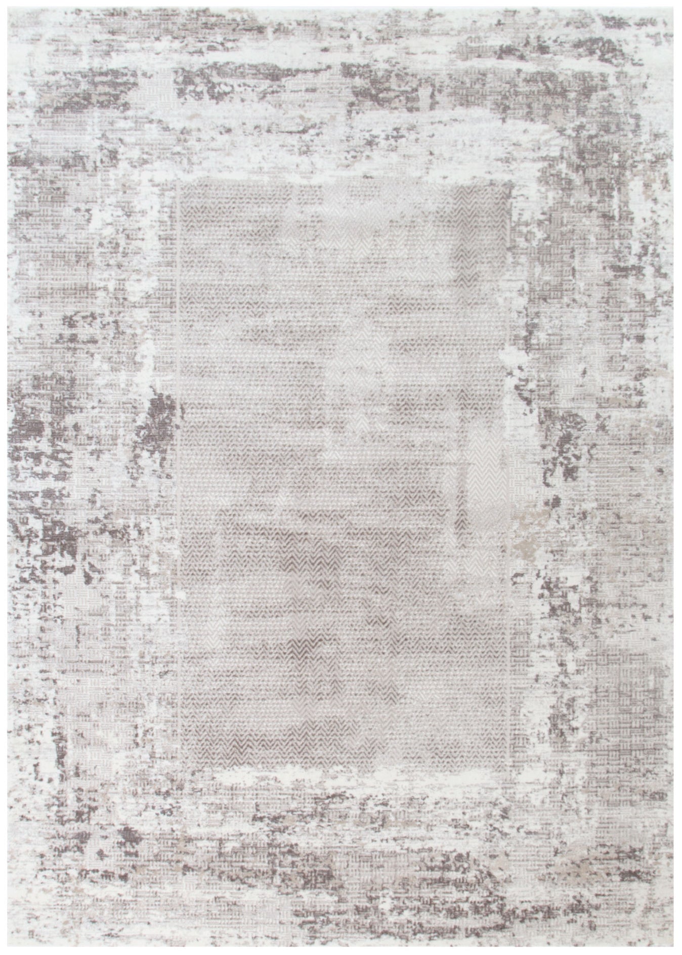Atreo Distressed Border Beige Grey Rug