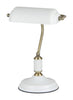 Table Bankers Lamp ES Matt White Metal Cylindrical Shade W/Ant Brass Highlight Adjustable Head