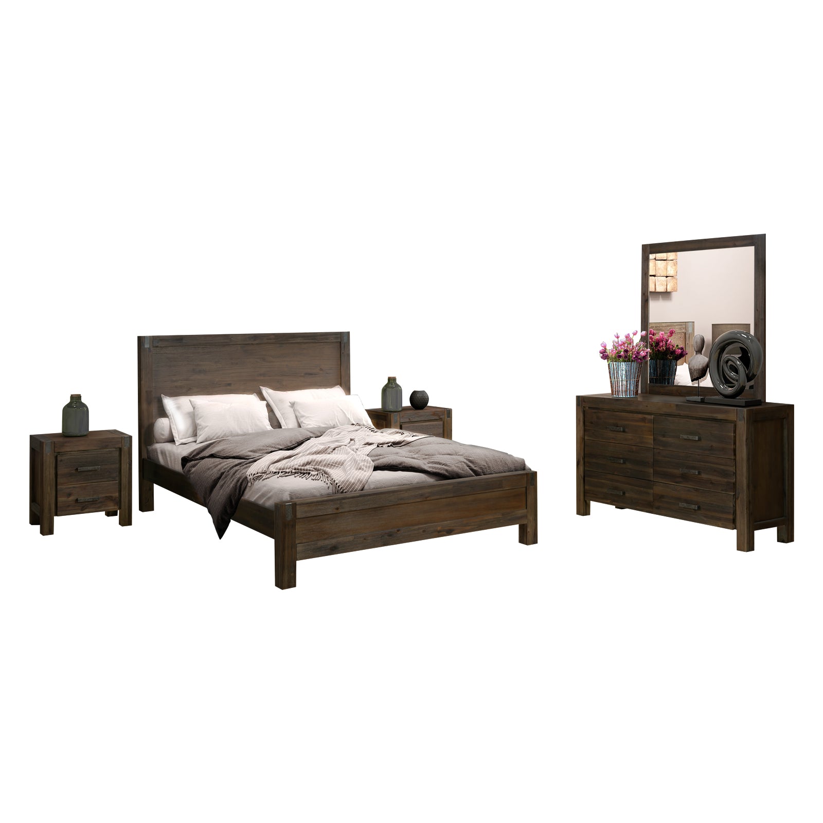 Noor 4pcs Bedroom Suite with Dresser - King - Chocolate