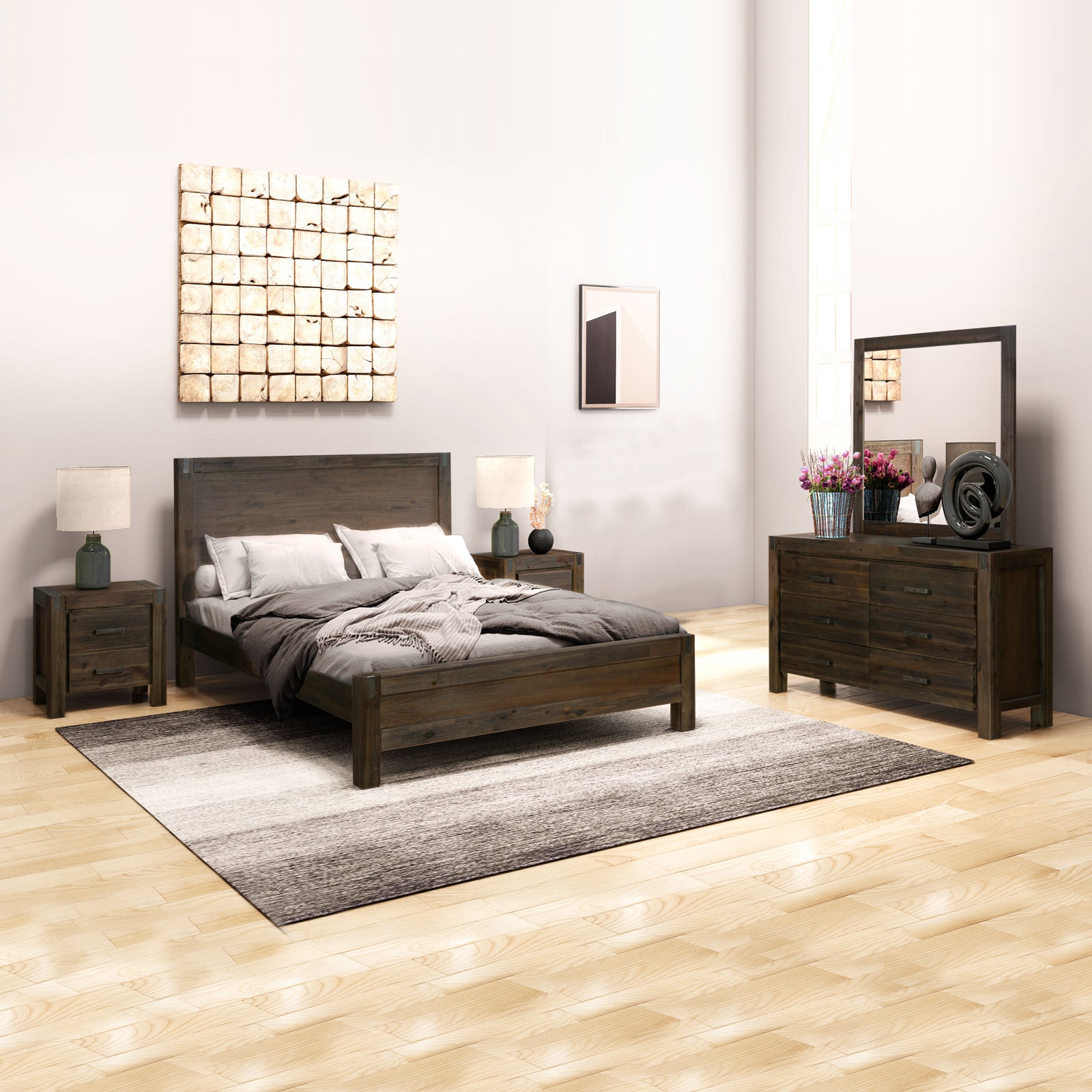 Noor 4pcs Bedroom Suite with Dresser - Queen -Chocolate