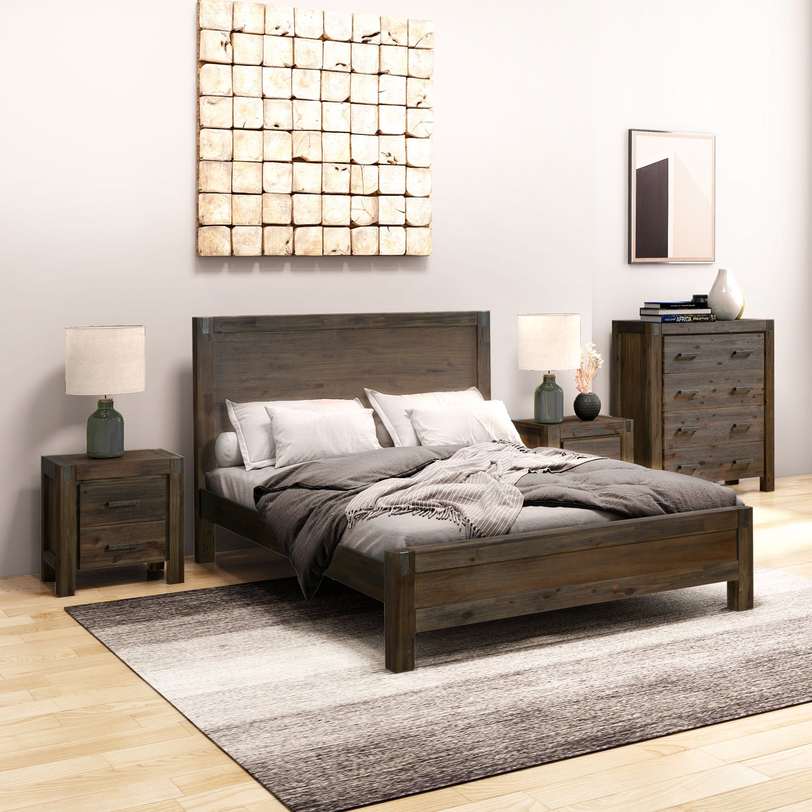 Noor 4pcs Bedroom Suite with Tallboy - Queen - Chocolate