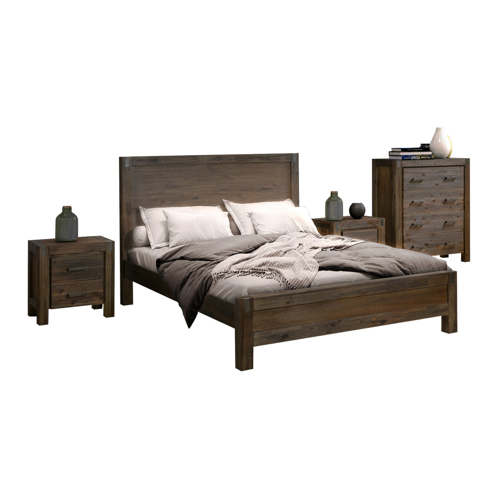 Noor 4pcs Bedroom Suite with Tallboy - Queen - Chocolate