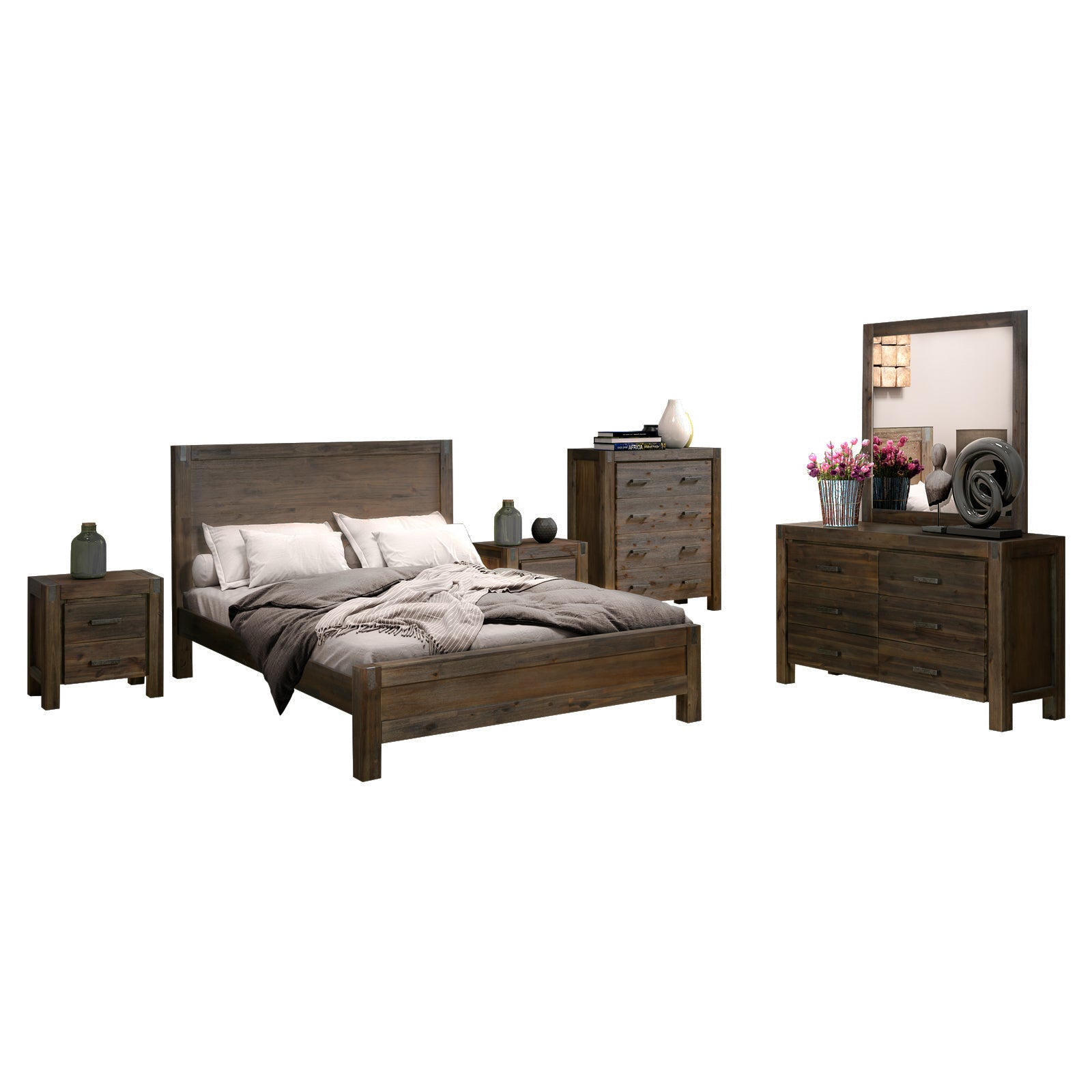 Noor 5pcs Bedroom Suite - Queen - Chocolate