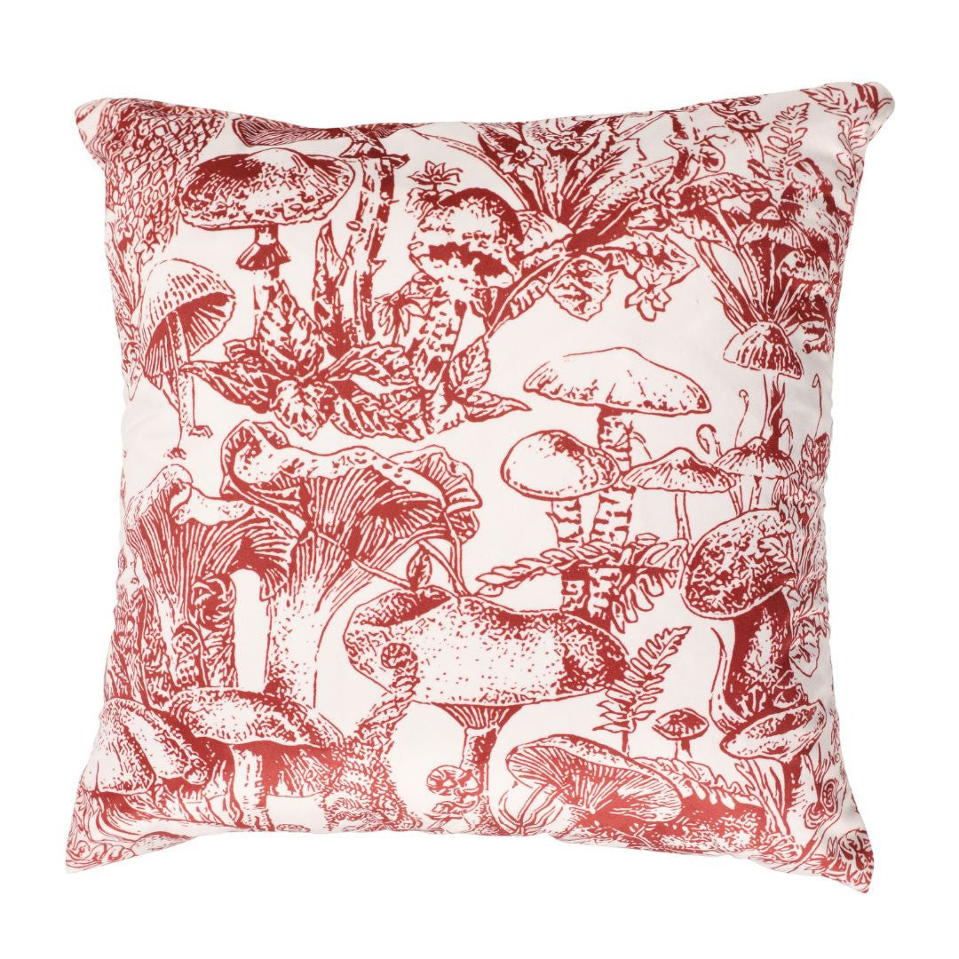 Toile Cushion - Red and White Forest Toile Print Velvet