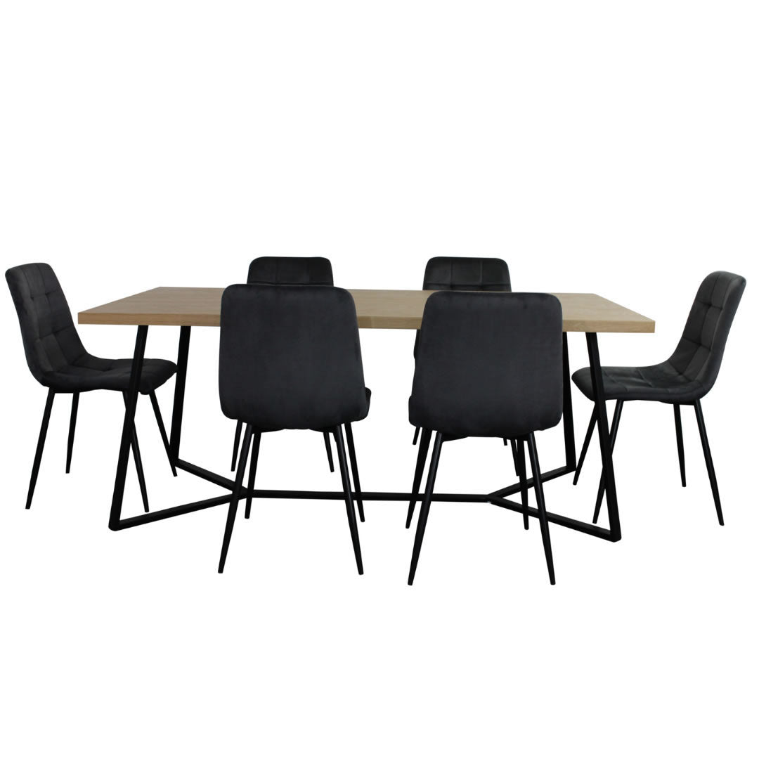Alburn 7 Piece Dining Set w Fiore Chair - Black Faux Leather