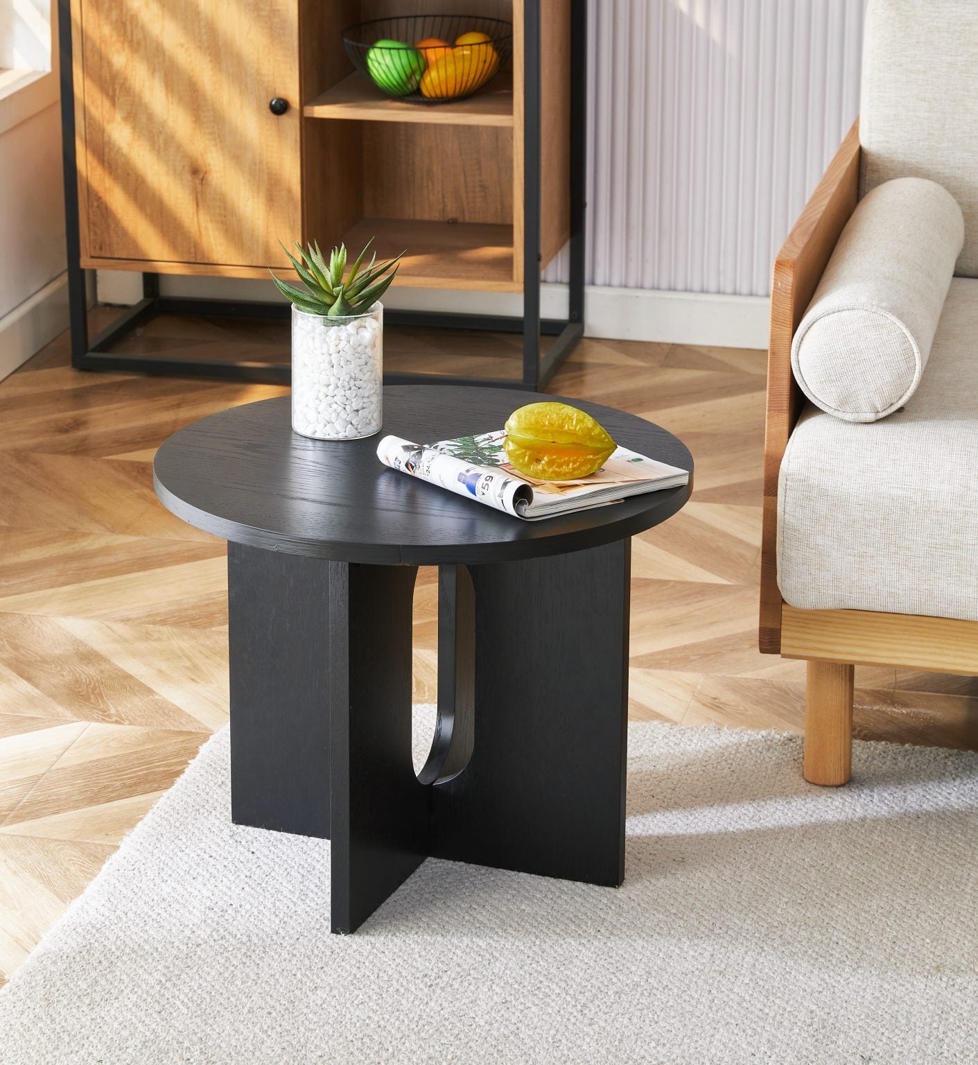 Sokhem Round Side Table - Black Oak Veneer