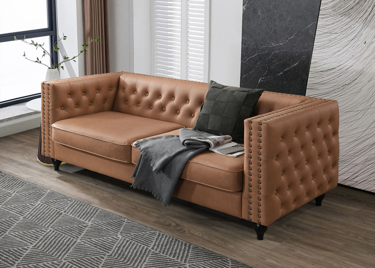 Mayda 3 Seater Sofa - Tan Faux Leather