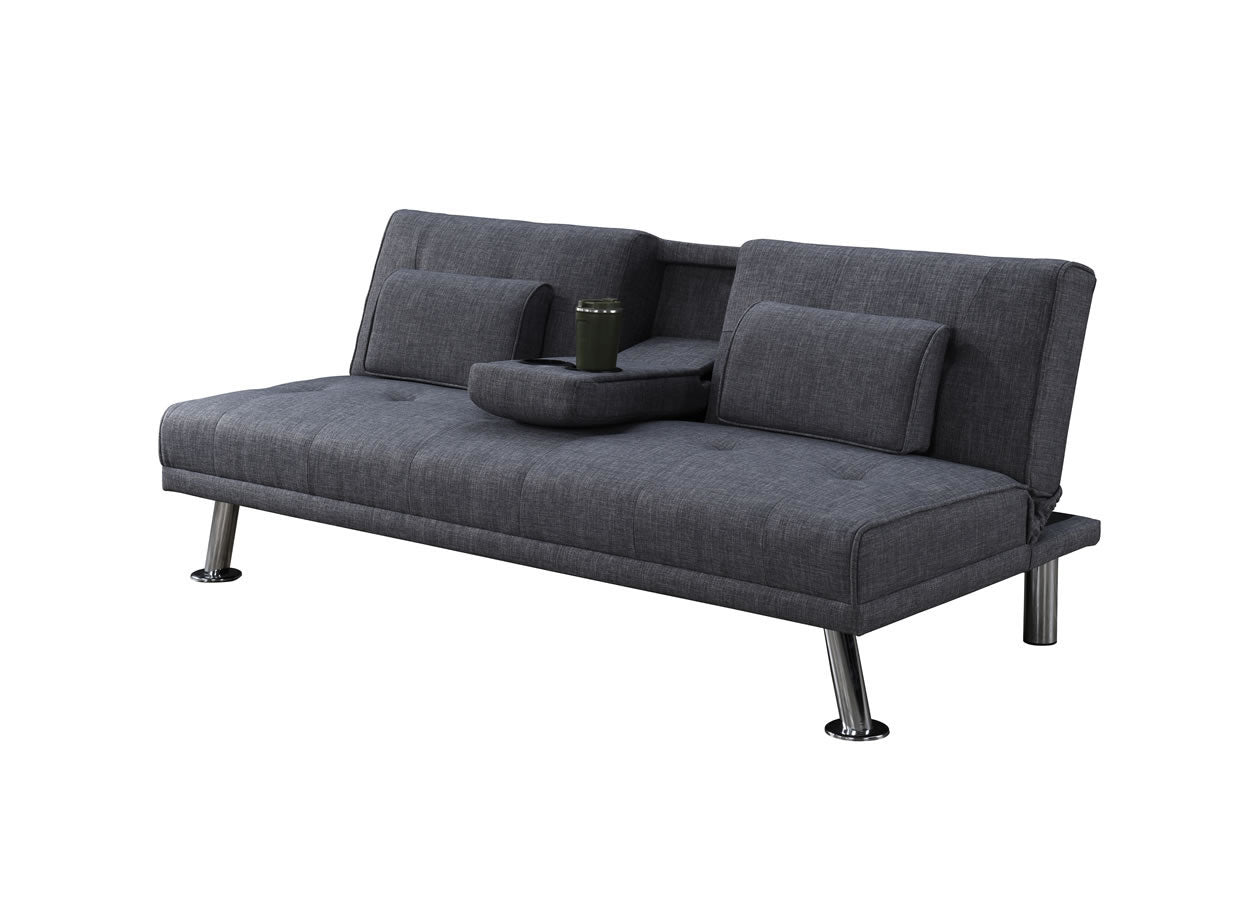 Mira Futon Sofa w Chrome Legs - Dark Grey Fabric