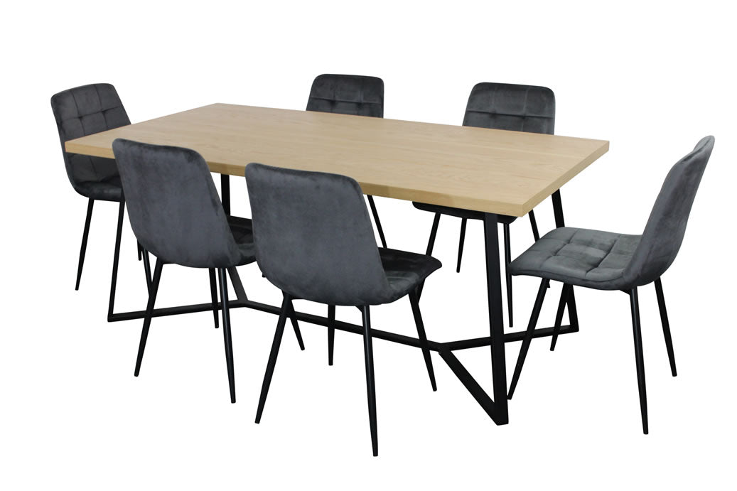 Alburn 7 Piece Dining Set w Fiore Chair - Grey Velvet