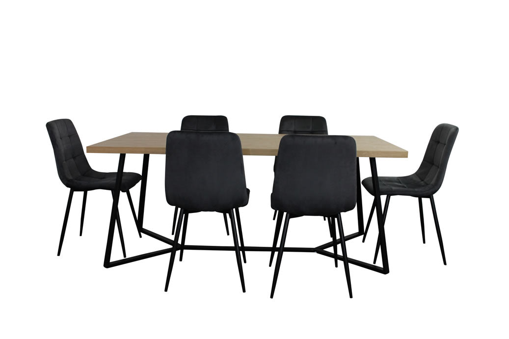 Alburn 7 Piece Dining Set w Fiore Chair - Black Velvet