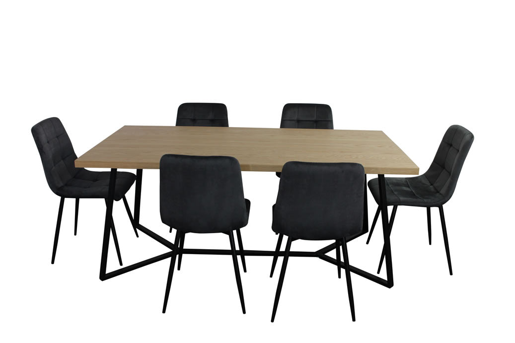 Alburn 7 Piece Dining Set w Fiore Chair - Black Velvet