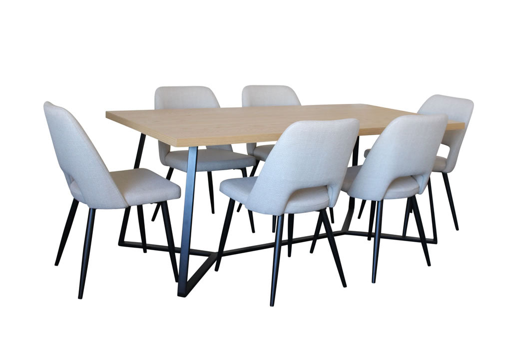 Alburn 7 Piece Dining Set with Zad Chair - Ivory Fabric