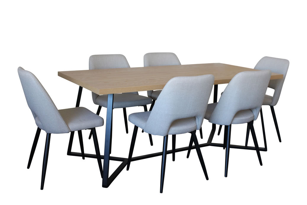 Alburn 7 Piece Dining Set with Zad Chair - Ivory Fabric