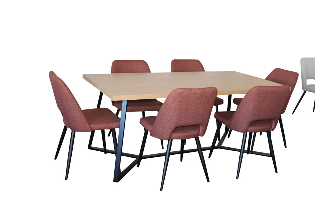 Alburn 7 Piece Dining Set with Zad Chair - Russet Fabric
