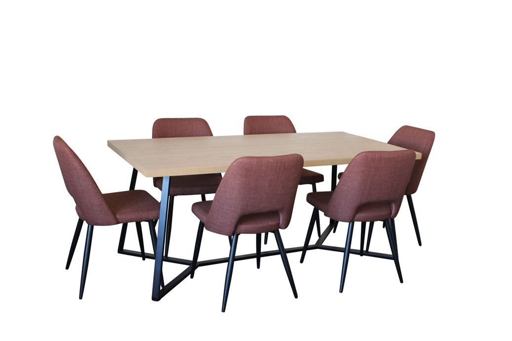 Alburn 7 Piece Dining Set with Zad Chair - Russet Fabric