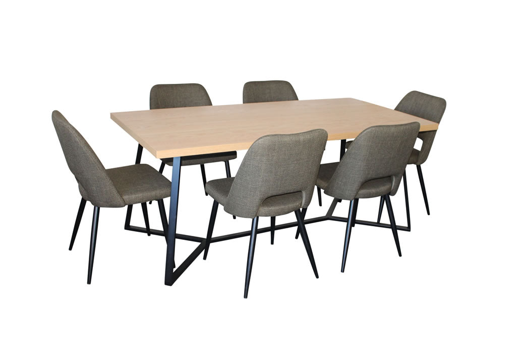 Alburn 7 Piece Dining Set with Zad Chair - Olive Fabric