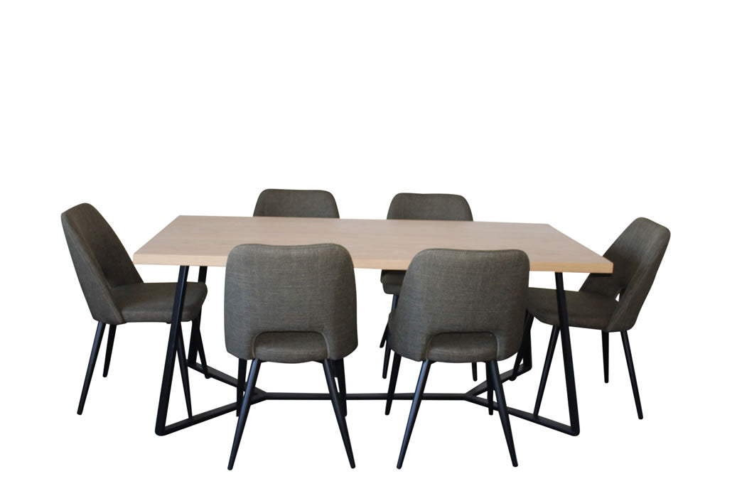 Alburn 7 Piece Dining Set with Zad Chair - Olive Fabric