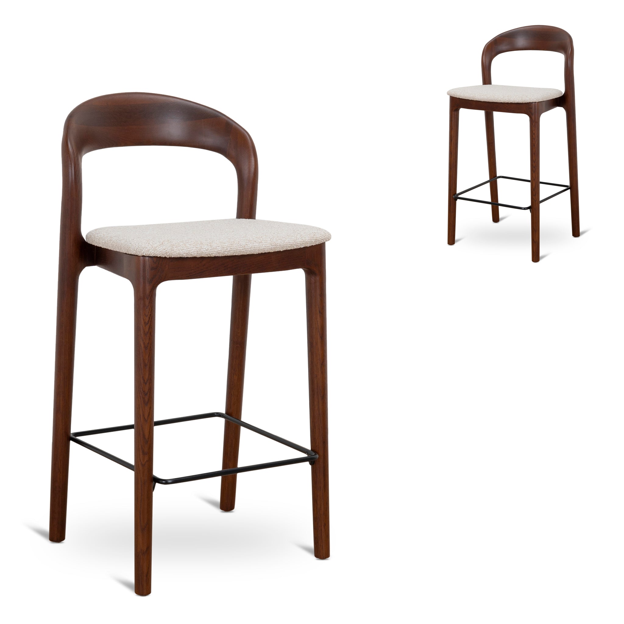 Caspar 65cm Dark Brown Bar Stool - Beige (Set of 2)