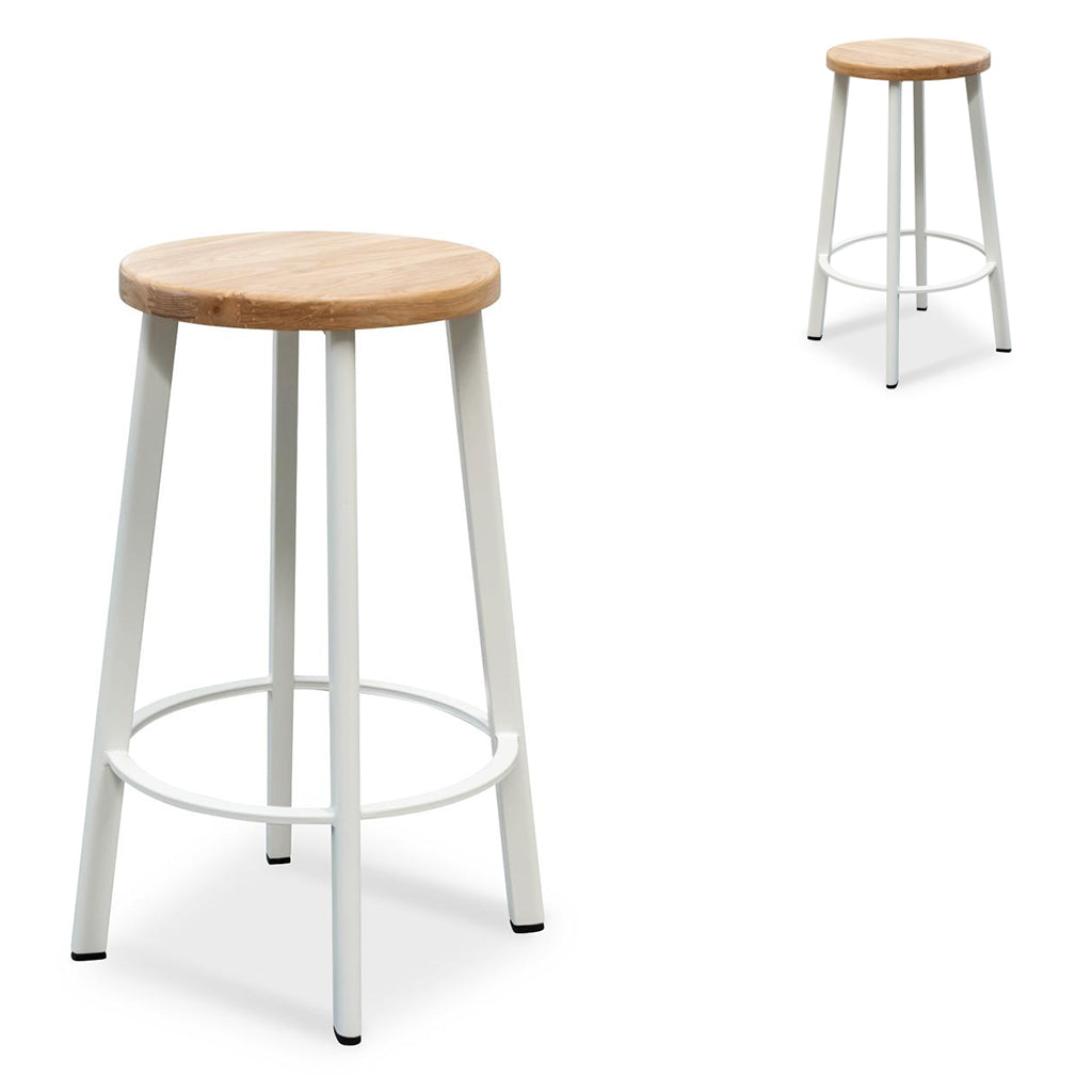 James 65cm Natural Timber Seat Bar Stool - White Frame (Set of 2)