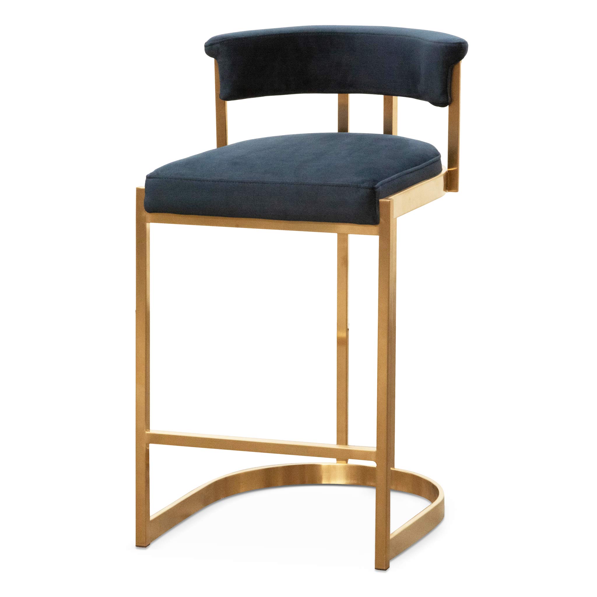 Adela Indigo Velvet Bar Stool - Golden Base