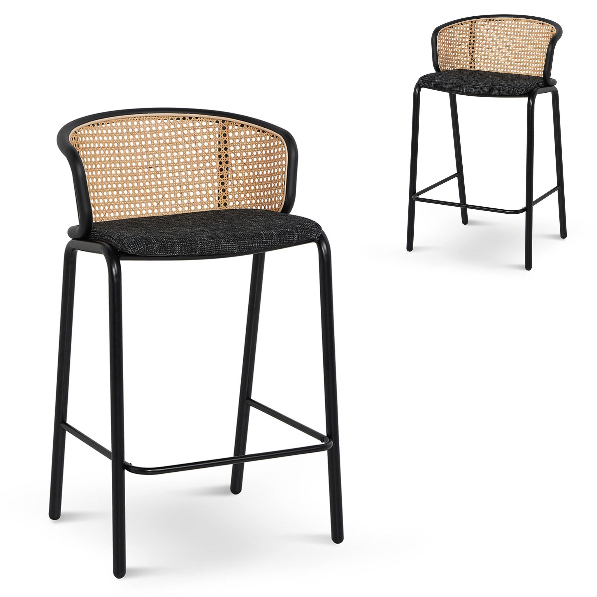 Florine 65cm Fabric Bar Stool - Black Legs (Set of 2)